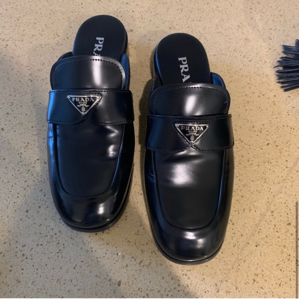Prada Brushed Leather Black Loafers 7.5